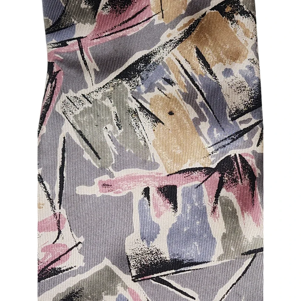 Oscar de la Renta Abstract Art Silk Men Necktie Gray Pink Beige Neckwear Stylish